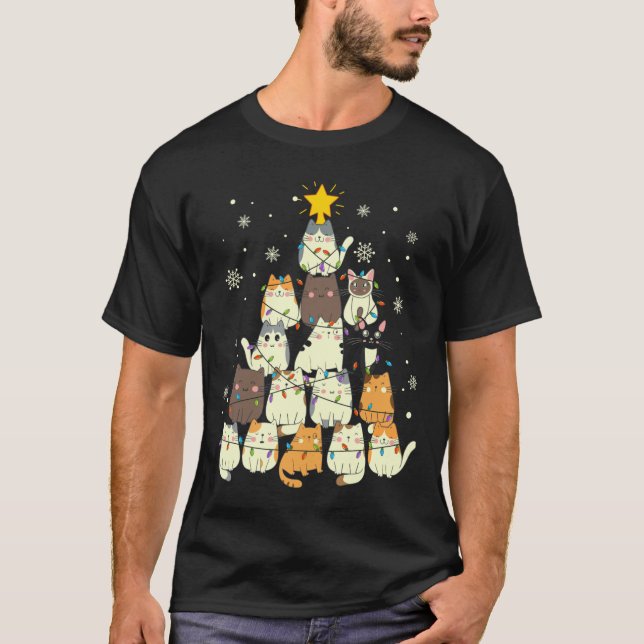 Camiseta Cute Kitty Cat Árbol de Navidad Catas Feliz Navida (Anverso)