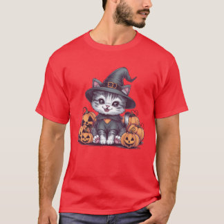 Camiseta Cute Kitty Posing with Pumpkin Adorable Fall Cat S