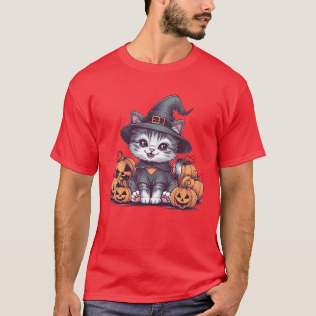 Camiseta Cute Kitty Posing with Pumpkin Adorable Fall Cat S (Anverso)