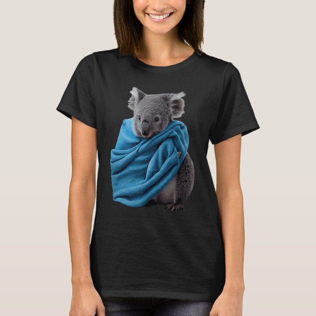 Camiseta Cute Koala Animal Cuddling with Blue Blanket Koala (Anverso)