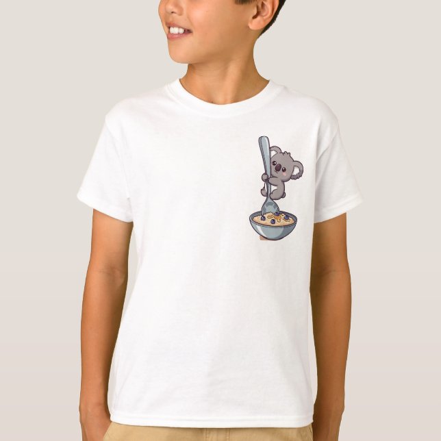 Camiseta Cute Koala Hugging Giant Spoon in Oatmeal Bowl (Anverso)