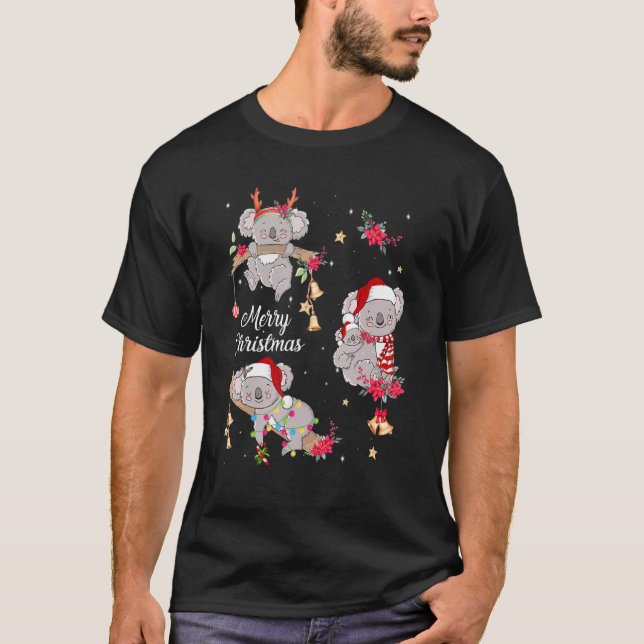 Camiseta Cute Koala Santa Hat Ornamentos navideños Feliz Na (Anverso)