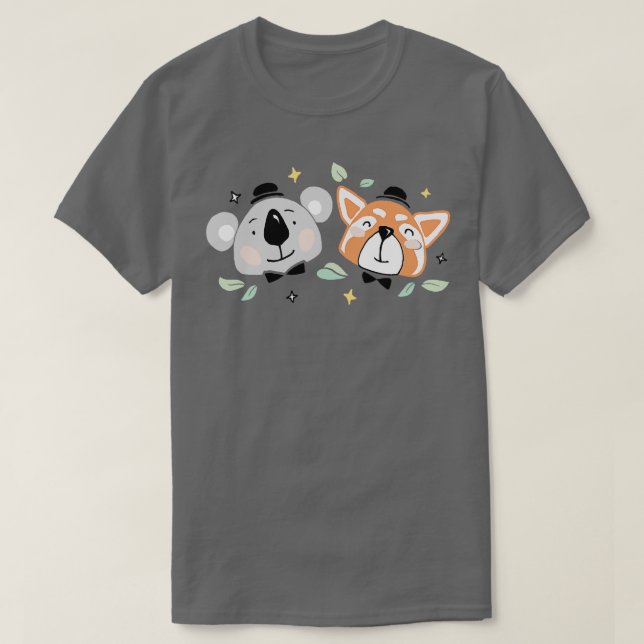 Camiseta Cute Koala y Panda Rojo (Diseño del anverso)