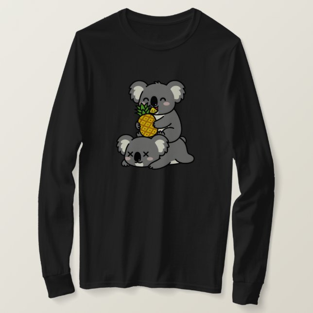 Camiseta Cute Koalas Eating Pineapple Cartoon Design (Anverso del diseño)
