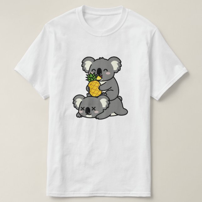 Camiseta Cute Koalas Eating Pineapple Cartoon Design (Diseño del anverso)