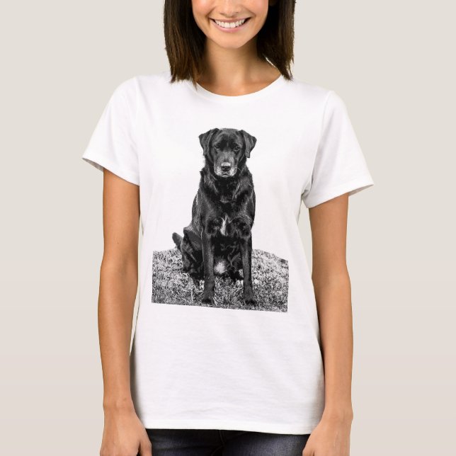 Camiseta Cute Labrador Mascota de Cachorros de Perro Negro (Anverso)