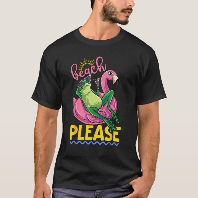 Camiseta Cute Lazy Frog Pink Flamingo Beach Please Summer V (Anverso)