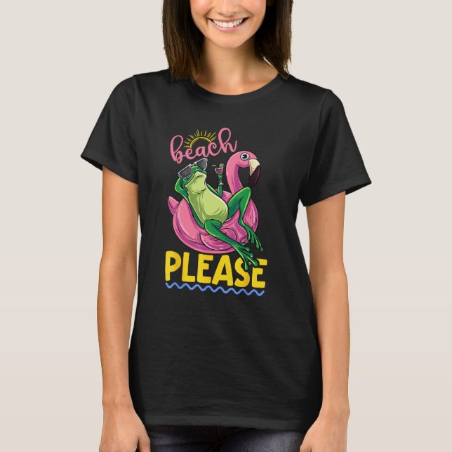 Camiseta Cute Lazy Frog Pink Flamingo Beach Please Summer V (Anverso)