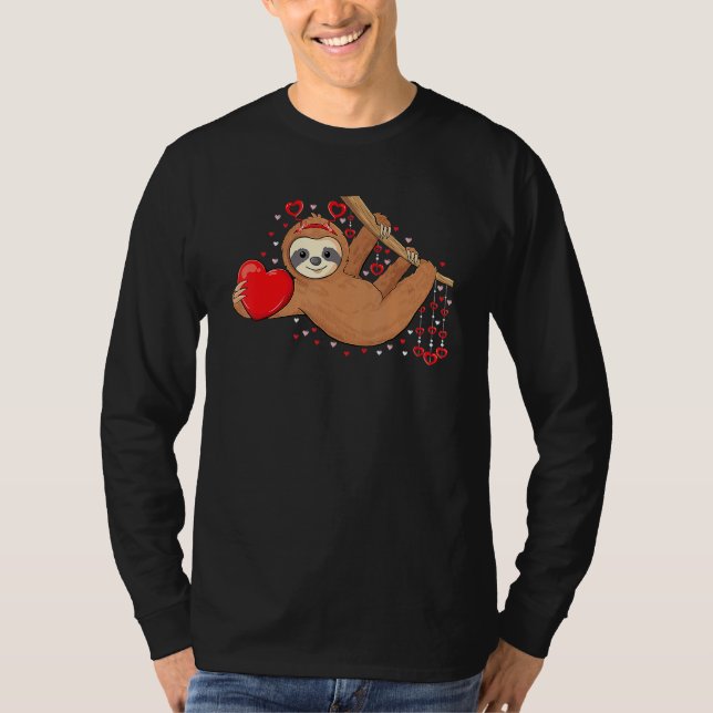 Camiseta Cute Lazy Sloth Holding Heart Love Sloth Valentine (Anverso)