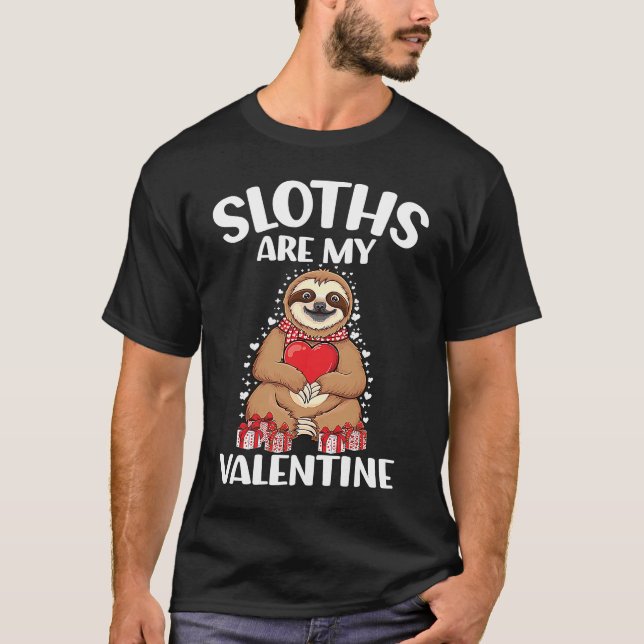 Camiseta Cute lazy sloth holding heart love sloth valentine (Anverso)
