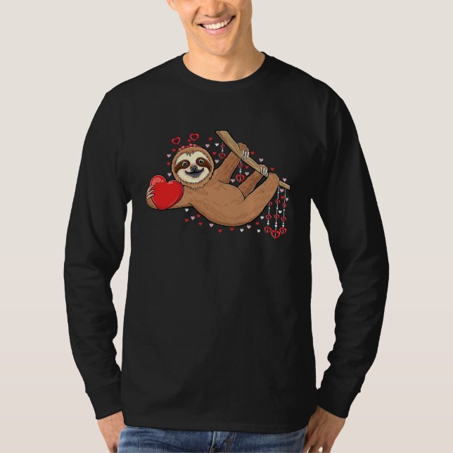 Camiseta Cute lazy sloth holding heart love sloth valentine (Anverso)
