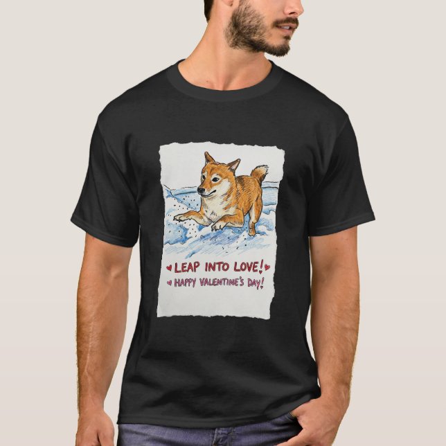 Camiseta Cute "Leap Into Love" Shiba Inu Valentine's Day   (Anverso)