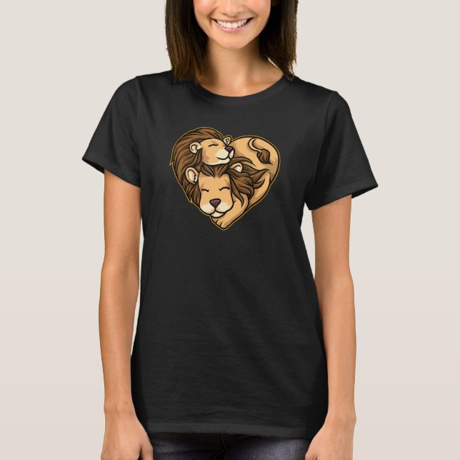 Camiseta Cute Leones Pareja Forma de Corazón Amor Animales  (Anverso)