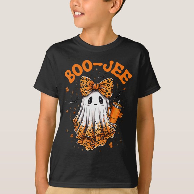 Camiseta Cute Leopard Boo Jee Ghost Coffee Halloween Costum (Anverso)