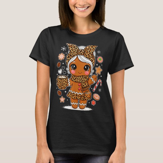 Camiseta Cute Leopard Gingerbread Girl Coquette Bow Holiday (Anverso)
