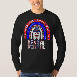 Camiseta Cute Leopard Rainbow Usa Flag Dental Assistant 4ª
