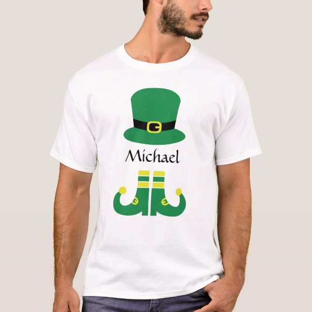 Camiseta Cute Leprechaun Gorra Añadir nombre de los hombres (Anverso)
