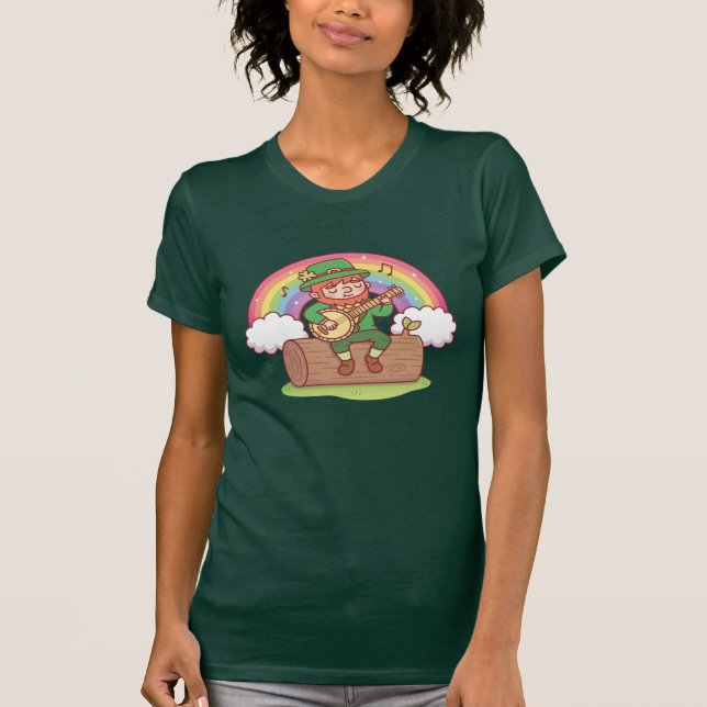 Camiseta Cute Leprechaun Jugando Banjo T-Shirt (Anverso)