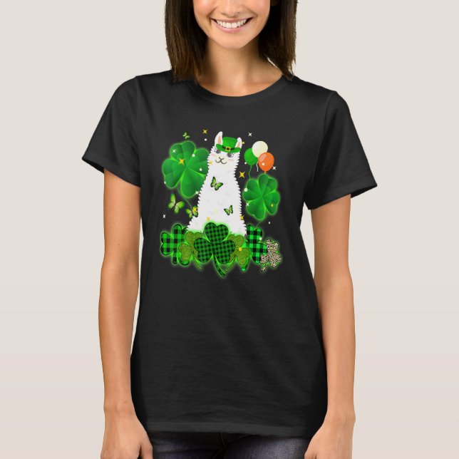 Camiseta Cute Leprechaun Llama Leopard Plaid Shamrock Patr (Anverso)
