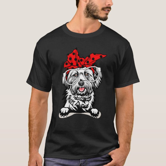 Camiseta Cute Lhasa Navidades Apso Red Plaid Headband Y G (Anverso)