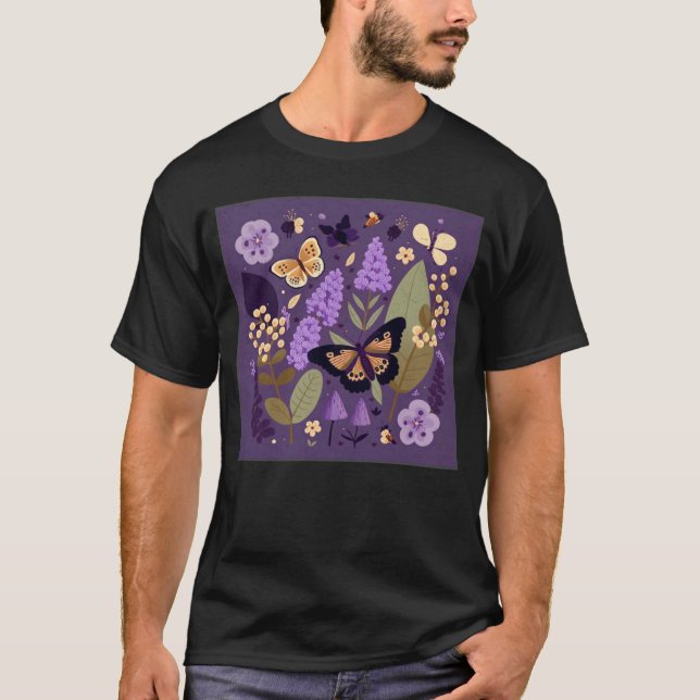 Camiseta Cute Lilac Flower Butterfly Illustration Tree Wome (Anverso)