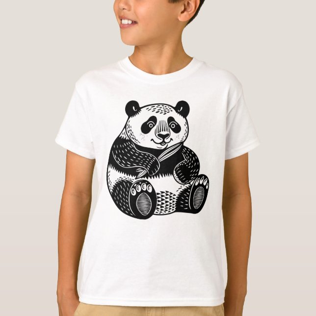 Camiseta Cute Linocut Giant Panda Kids Tee (Anverso)