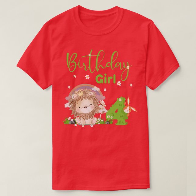 Camiseta Cute Lion 4º Chica de cumpleaños (Diseño del anverso)
