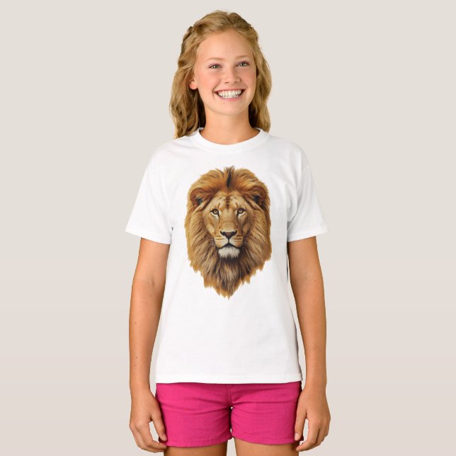 Camiseta Cute Lion Face Kids Short Sleeve T-Shirt – Fun Tee (Anverso completo)