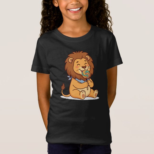 Camiseta Cute Lion with Lollipop Kawaii Cartoon Lion Desi (Anverso)
