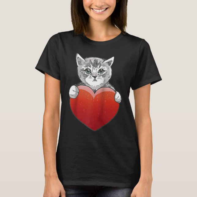 Camiseta Cute little cat with heart Raglan Baseball (Anverso)