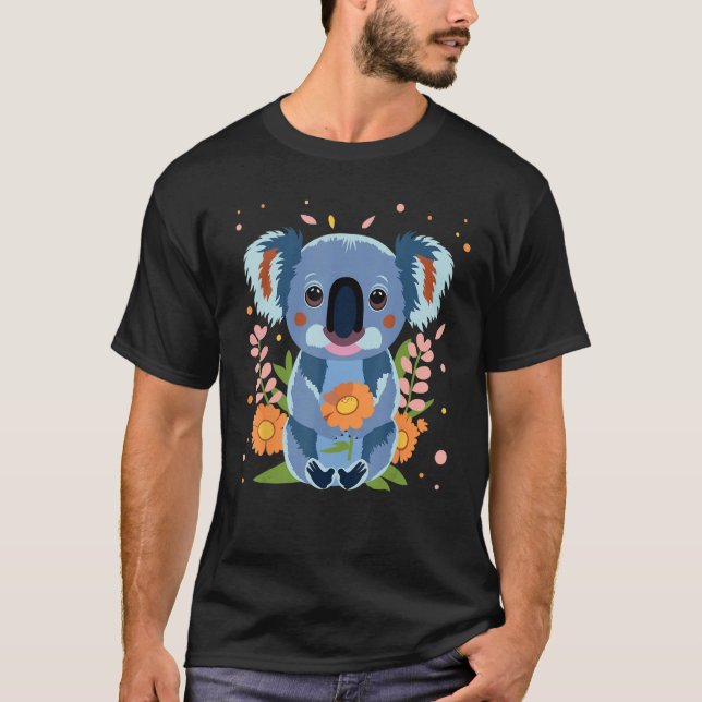 Camiseta Cute Little Koala Bear Animal with Flowers (Anverso)