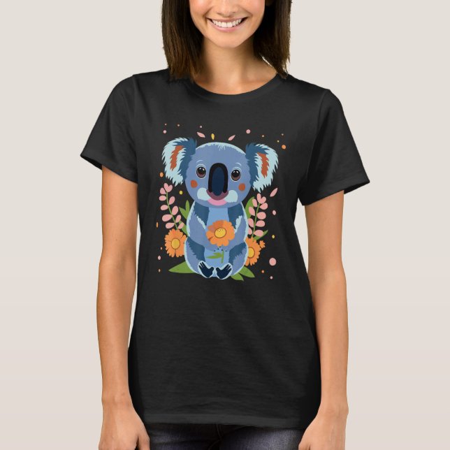 Camiseta Cute Little Koala Bear Animal with Flowers (Anverso)