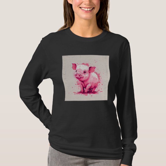 Camiseta Cute Little Piggy Illustration Unique  Women Kids  (Anverso)