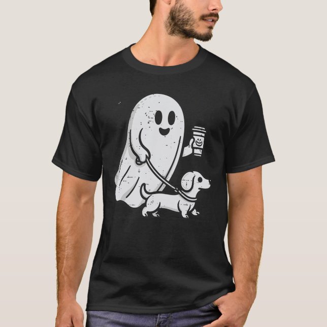 Camiseta Cute Little Weenie Dog Dachshund Halloween Ghost C (Anverso)