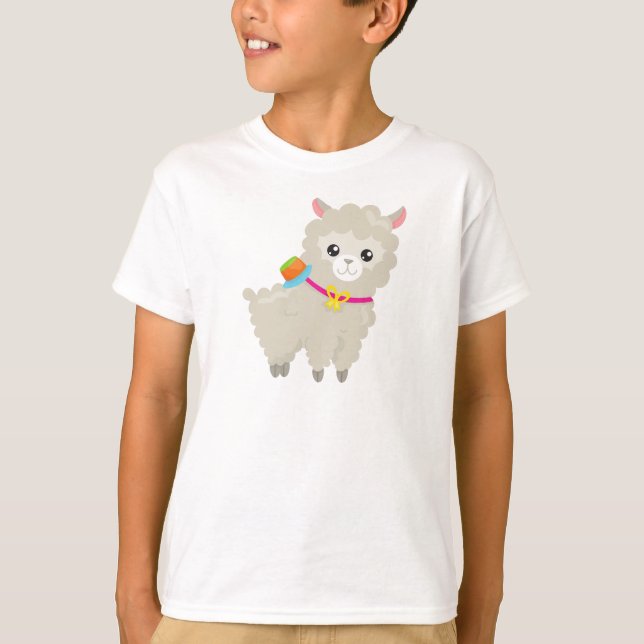 Camiseta Cute Llama, Alpaca, Pequeña Llama, Llama Con Gorra (Anverso)
