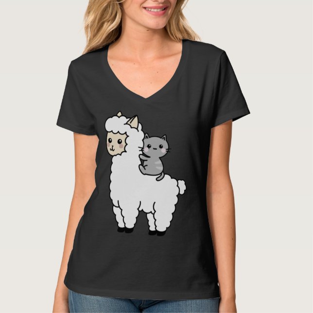 Camiseta Cute Llama Cat Best Friends (Anverso)