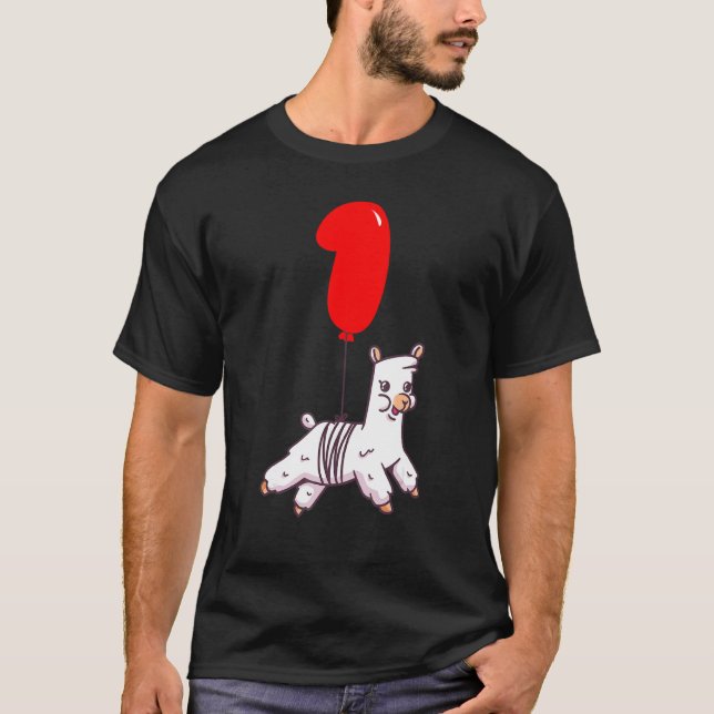 Camiseta Cute Llama Fiesta de globo de primer cumpleaños pa (Anverso)