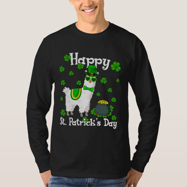 Camiseta Cute Llama  Happy St Patrick s Day Shamrock Irish (Anverso)