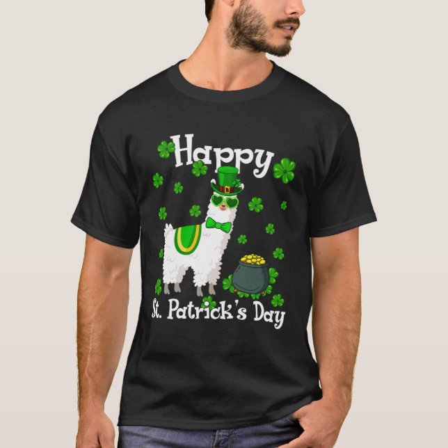 Camiseta Cute Llama  Happy St Patrick s Day Shamrock Irish (Anverso)