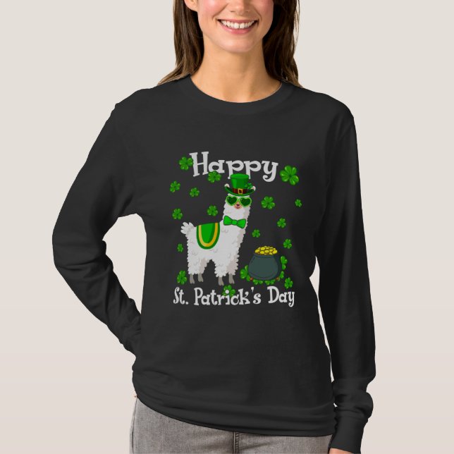 Camiseta Cute Llama  Happy St Patrick s Day Shamrock Irish (Anverso)