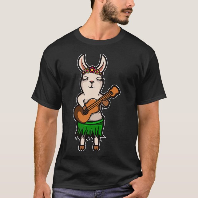 Camiseta Cute Llama Hawaii Ukulele Gracioso Guitarra Hawaii (Anverso)