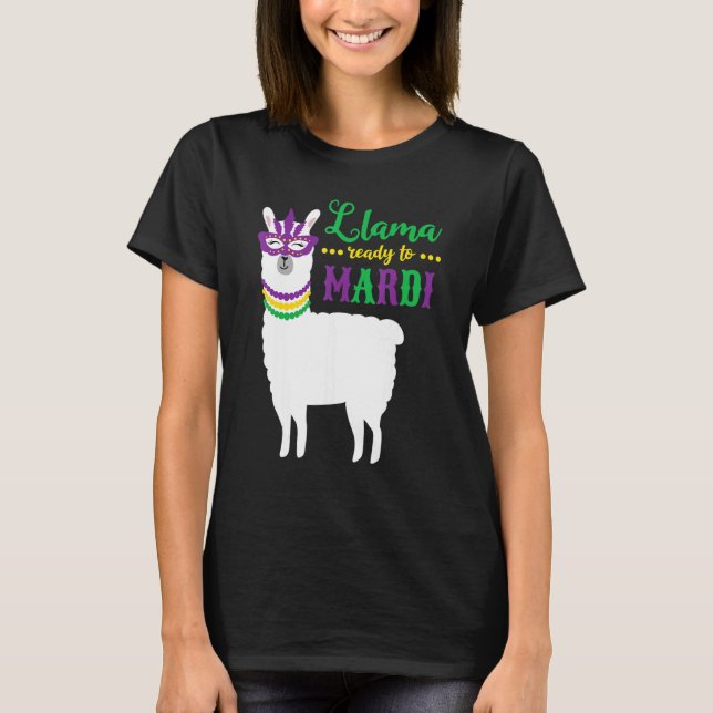 Camiseta Cute Llama Listo Para Mardi Gras Fiestas Máscara (Anverso)
