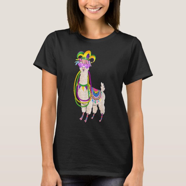 Camiseta Cute Llama Mardi Gras Beads Mask Carnival Party Me (Anverso)