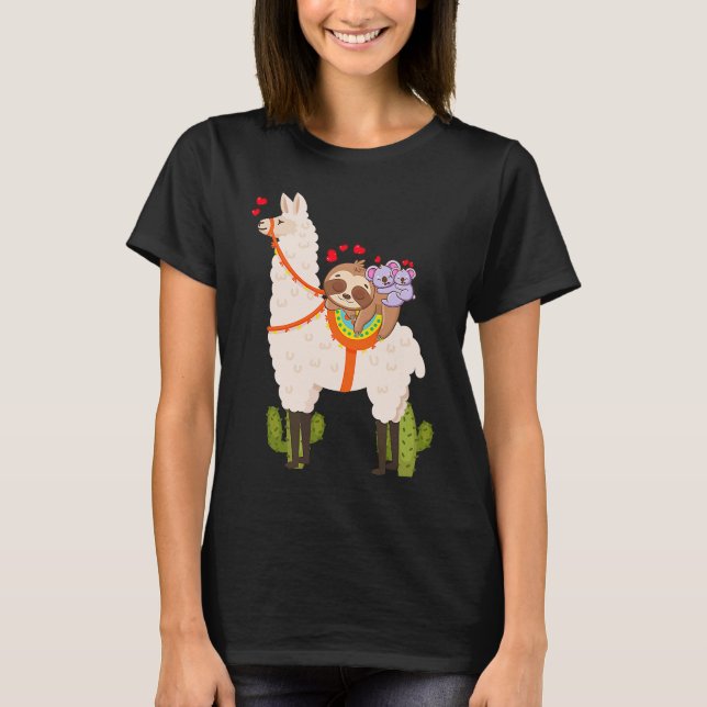 Camiseta Cute Llama Sloth Koala Valentines Day Mothers Day  (Anverso)