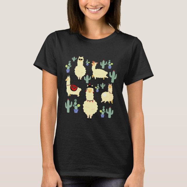Camiseta Cute Llama Squad Pose Para Picture Cactus Garden (Anverso)