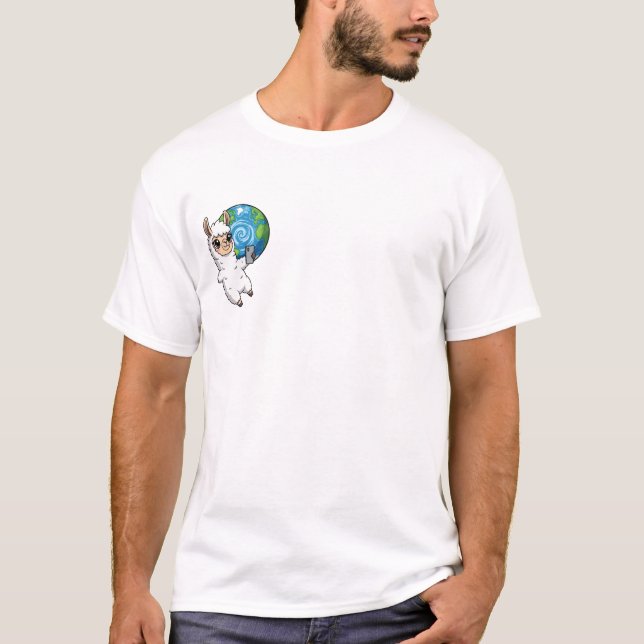 Camiseta Cute Llama Taking Selfie with Planet Earth (Anverso)