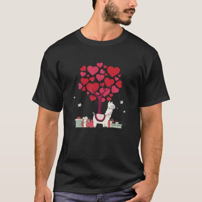 Camiseta Cute Llama Valentine Heart Tree Valentines (Anverso)