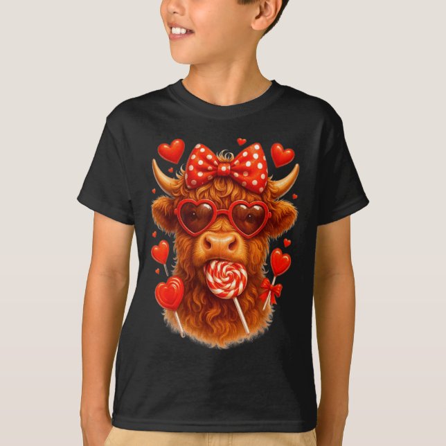 Camiseta Cute Lollip Highland Cow Valentine's Day Red Heart (Anverso)
