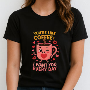 Camiseta Cute Love Coffee Tee; Divertida Apreciación de Par