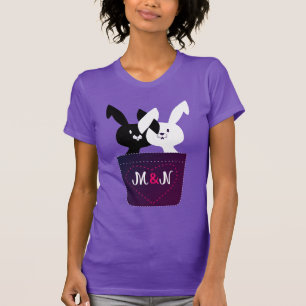 Camiseta Cute Love Conejos Blancos Y Negros Con Monograma 